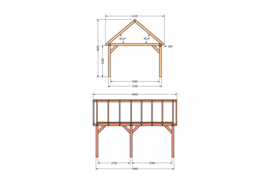 Constructiepakket zadeldak | 5840x4105x4030mm | fijnbezaagd Douglas    CP-20.2029