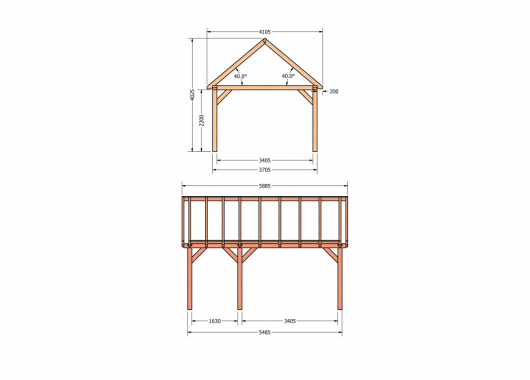 Constructiepakket zadeldak | 5885x4105x4030mm | fijnbezaagd Douglas    CP-20.2030