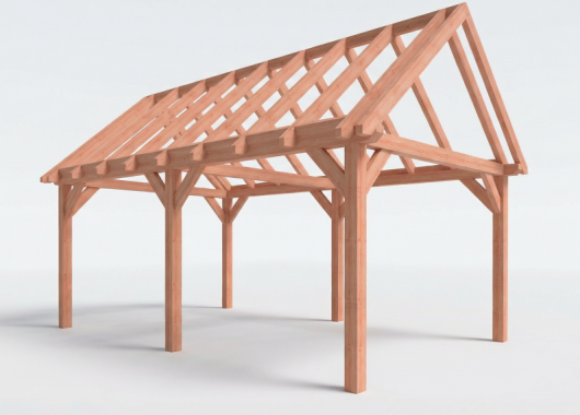 Constructiepakket zadeldak | 6370x4105x4030mm | fijnbezaagd Douglas    CP-20.2031