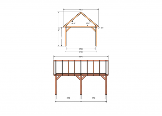 Constructiepakket zadeldak | 6370x4105x4030mm | fijnbezaagd Douglas    CP-20.2031