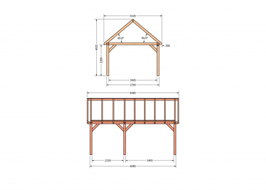 Constructiepakket zadeldak | 6485x4105x4030mm | fijnbezaagd Douglas    CP-20.2032