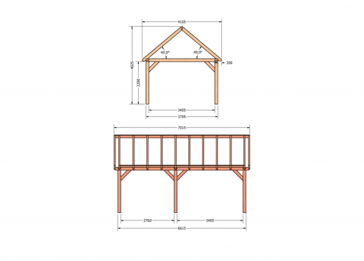 Constructiepakket zadeldak | 7015x4105x4030mm | fijnbezaagd Douglas    CP-20.2033