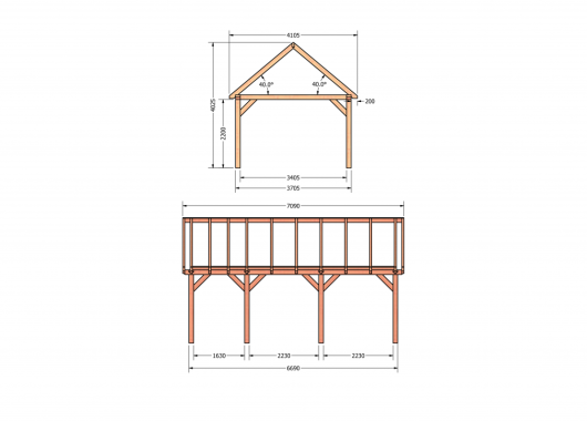 Constructiepakket zadeldak | 7090x4105x4030mm | fijnbezaagd Douglas    CP-20.2034