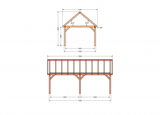 Constructiepakket zadeldak | 7660x4105x4030mm | fijnbezaagd Douglas    CP-20.2035