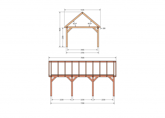 Constructiepakket zadeldak | 7690x4105x4030mm | fijnbezaagd Douglas    CP-20.2036