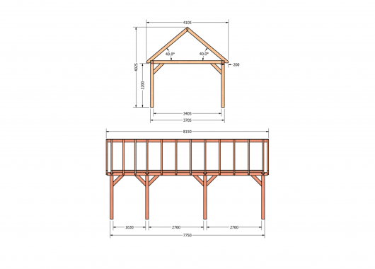 Constructiepakket zadeldak | 8150x4105x4030mm | fijnbezaagd Douglas    CP-20.2037