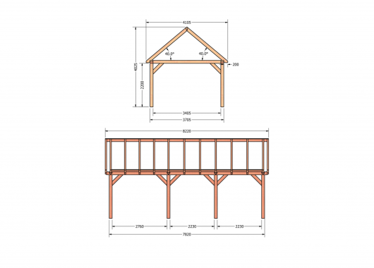 Constructiepakket zadeldak | 8220x4105x4030mm | fijnbezaagd Douglas    CP-20.2038