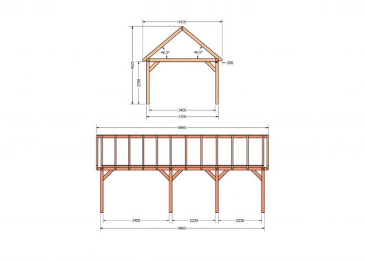 Constructiepakket zadeldak | 8865x4105x4030mm | fijnbezaagd Douglas    CP-20.2039