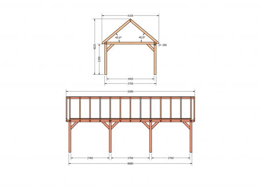 Constructiepakket zadeldak | 9280x4105x4030mm | fijnbezaagd Douglas    CP-20.2040
