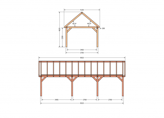 Constructiepakket zadeldak | 9925x4105x4030mm | fijnbezaagd Douglas    CP-20.2041