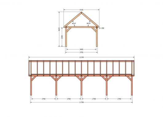 Constructiepakket zadeldak | 12190x4105x4030mm | fijnbezaagd Douglas    CP-20.2043