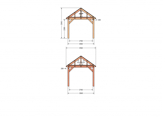 Constructiepakket schilddak | 3460x3460x3760mm | fijnbezaagd Douglas    CP-20.3000