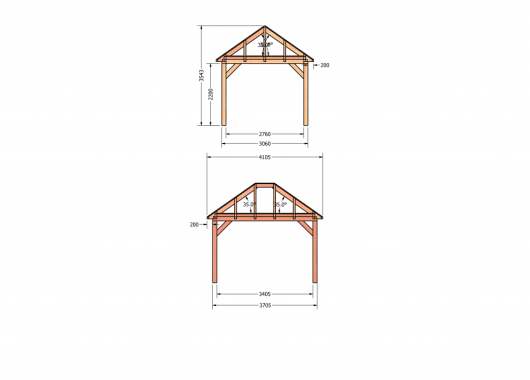 Constructiepakket schilddak | 4105x3460x3760mm | fijnbezaagd Douglas    CP-20.3001