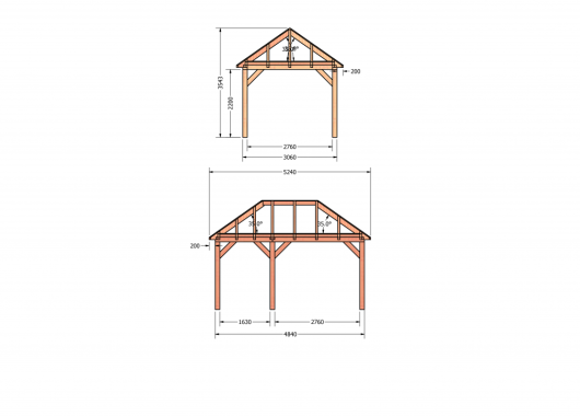 Constructiepakket schilddak | 5240x3460x3760mm | fijnbezaagd Douglas    CP-20.3002