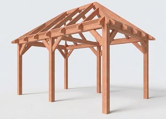 Constructiepakket schilddak | 5310x3460x3760mm | fijnbezaagd Douglas    CP-20.3003
