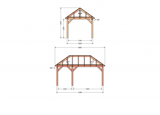 Constructiepakket schilddak | 5885x3460x3760mm | fijnbezaagd Douglas    CP-20.3005