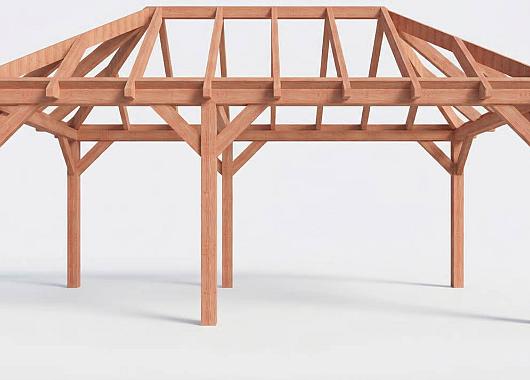 Constructiepakket schilddak | 6485x3460x3760mm | fijnbezaagd Douglas    CP-20.3007