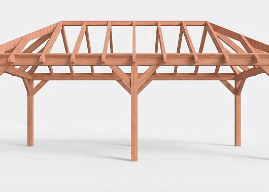 Constructiepakket schilddak | 7660x3460x3760mm | fijnbezaagd Douglas    CP-20.3010
