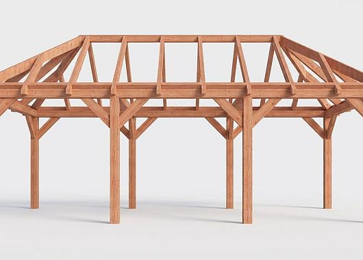 Constructiepakket schilddak | 7690x3460x3760mm | fijnbezaagd Douglas    CP-20.3011