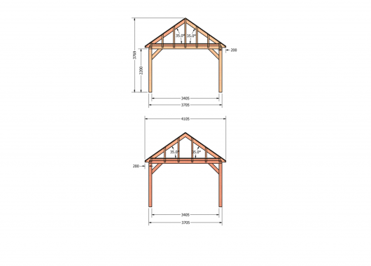 Constructiepakket schilddak | 4105x4105x4030mm | fijnbezaagd Douglas    CP-20.3026