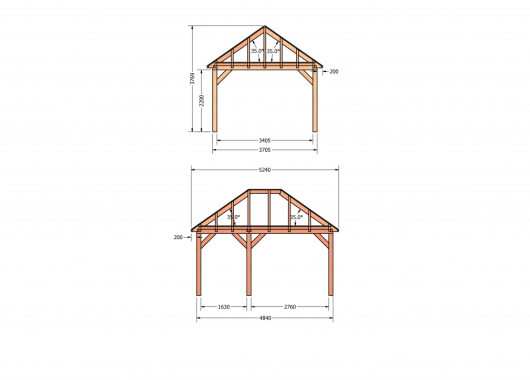 Constructiepakket schilddak | 5240x4105x4030mm | fijnbezaagd Douglas    CP-20.3027