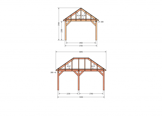 Constructiepakket schilddak | 5840x4105x4030mm | fijnbezaagd Douglas    CP-20.3029
