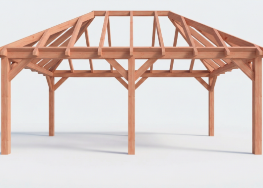 Constructiepakket schilddak | 6370x4105x4030mm | fijnbezaagd Douglas    CP-20.3031