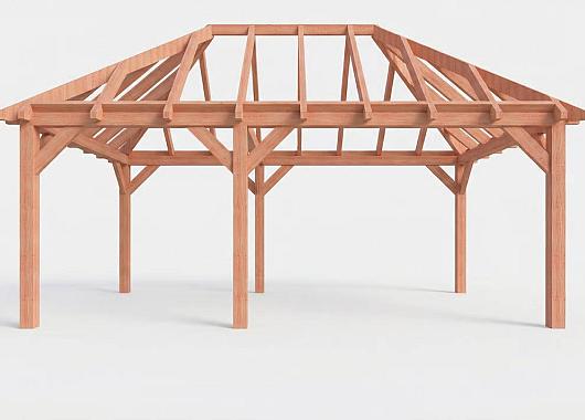 Constructiepakket schilddak | 6485x4105x4030mm | fijnbezaagd Douglas    CP-20.3032