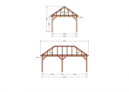 Constructiepakket schilddak | 7015x4105x4030mm | fijnbezaagd Douglas    CP-20.3033