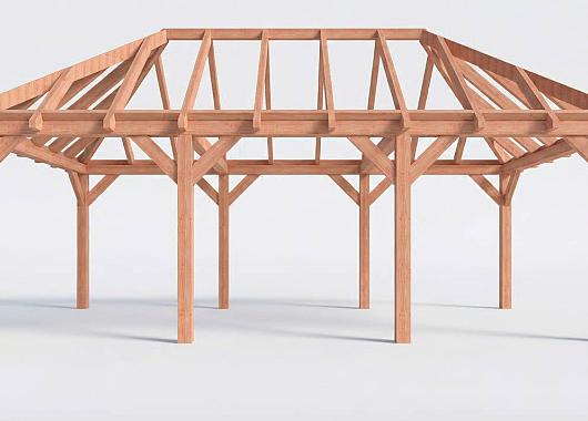 Constructiepakket schilddak | 7690x4105x4030mm | fijnbezaagd Douglas    CP-20.3036